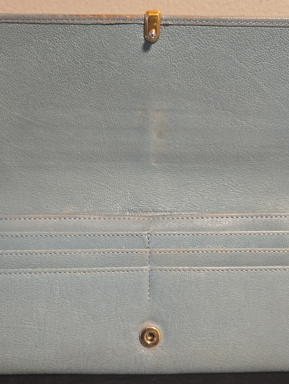 Saint Laurent Light Blue Leather Wallet with Gold Y Detail - Picture 8 of 15